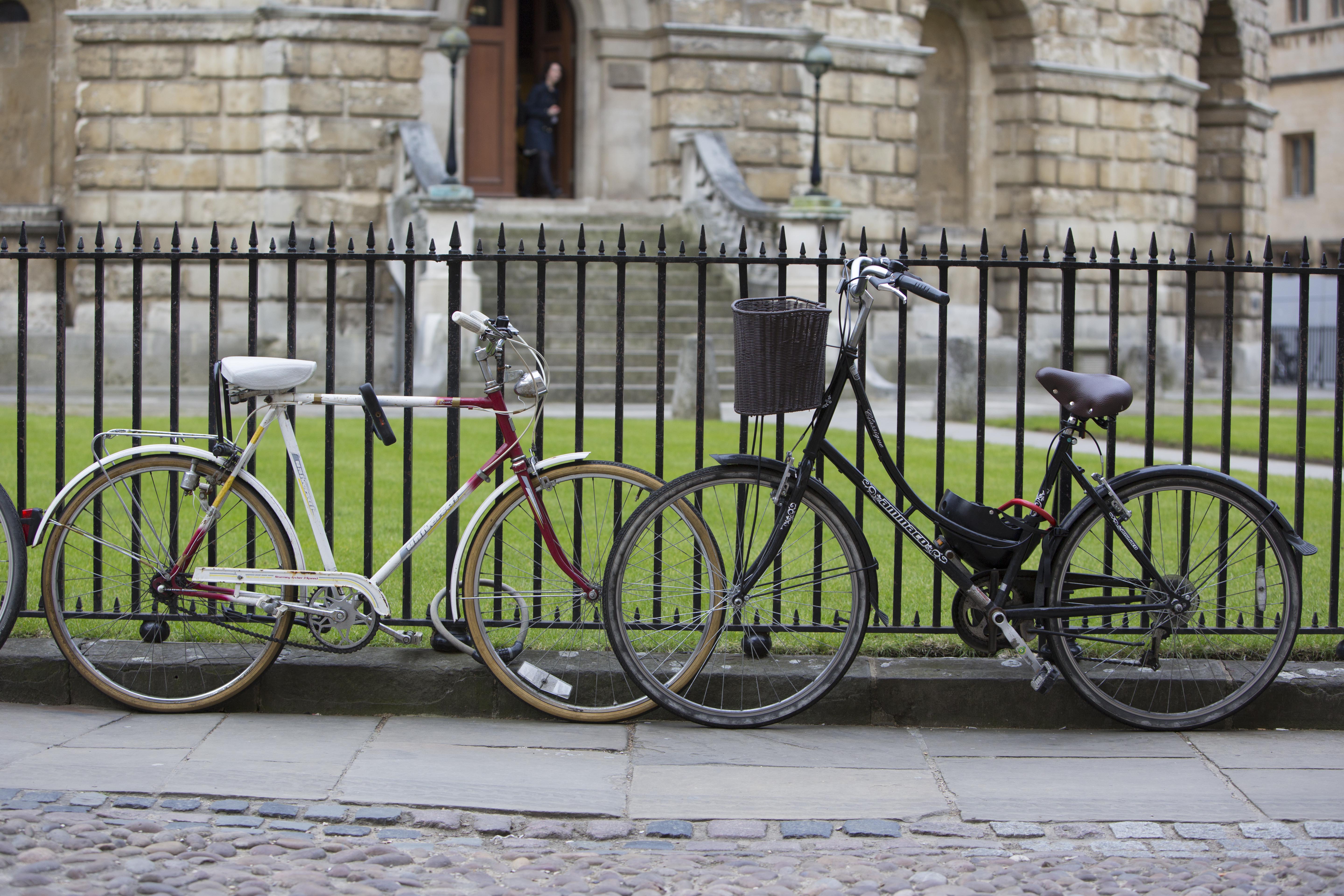 Bikes against railings at the Radcliffe Camera, Oxford